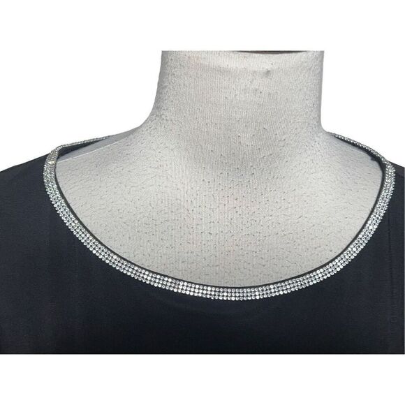 Roz & Ali Black Flounce Sleeve Blouse with Rhinestone Trim Small - Picture 2 of 8